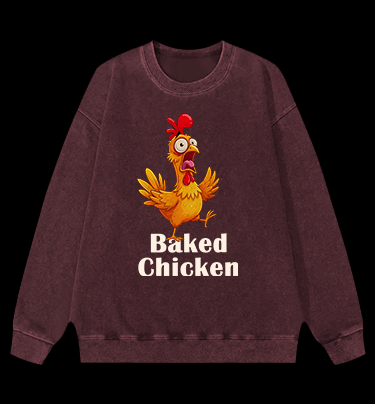 Baked Chicken Smoking Vintage Washed 100% Cotton Sweatshirt - TheDrunkShark