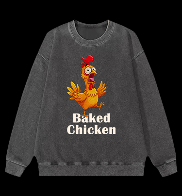 Baked Chicken Smoking Vintage Washed 100% Cotton Sweatshirt - TheDrunkShark