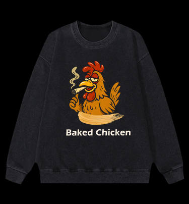 Baked Chicken Smoking Vintage Washed 100% Cotton Sweatshirt - TheDrunkShark