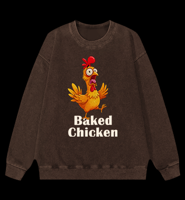 Baked Chicken Smoking Vintage Washed 100% Cotton Sweatshirt - TheDrunkShark
