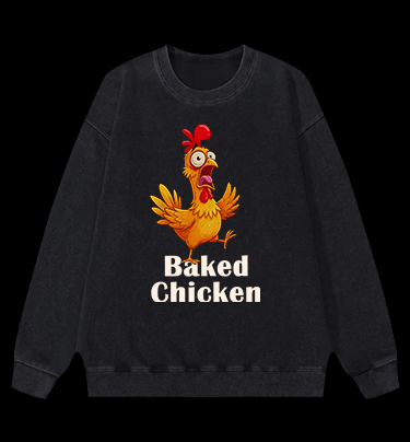 Baked Chicken Smoking Vintage Washed 100% Cotton Sweatshirt - TheDrunkShark