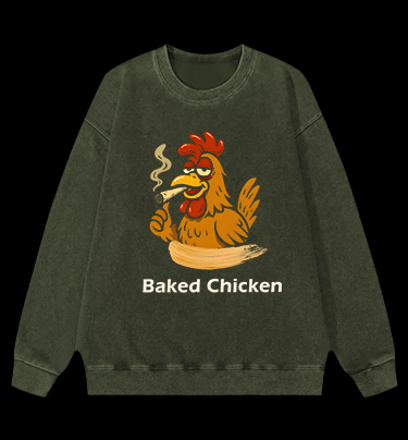 Baked Chicken Smoking Vintage Washed 100% Cotton Sweatshirt - TheDrunkShark