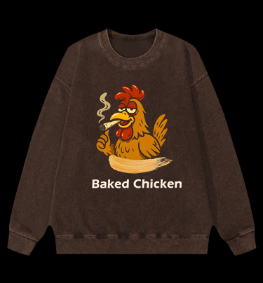 Baked Chicken Smoking Vintage Washed 100% Cotton Sweatshirt - TheDrunkShark