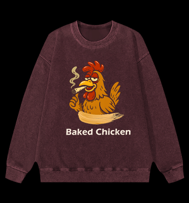 Baked Chicken Smoking Vintage Washed 100% Cotton Sweatshirt - TheDrunkShark