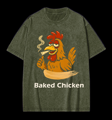 Baked Chicken Smoking Vintage Washed 100% Cotton T-Shirt - TheDrunkShark