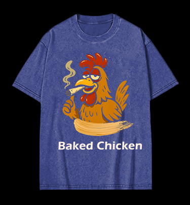 Baked Chicken Smoking Vintage Washed 100% Cotton T-Shirt - TheDrunkShark