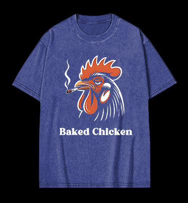 Baked Chicken Smoking Vintage Washed 100% Cotton T-Shirt - TheDrunkShark