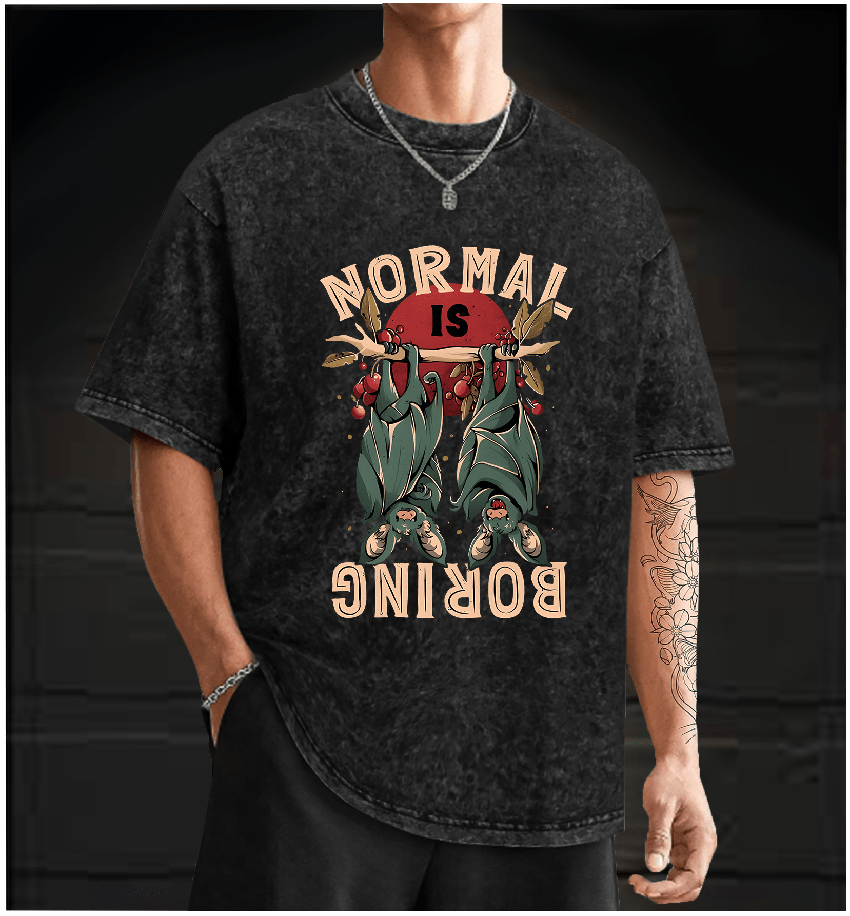 Bats: Normal Is Boring Vintage Washed 100% Cotton T-Shirt - TheDrunkShark