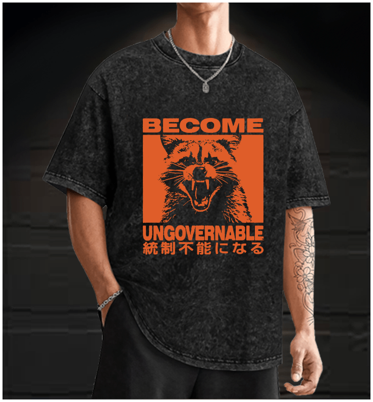 Become Ungovernable Raccoon Vintage Washed 100% Cotton T-Shirt - TheDrunkShark