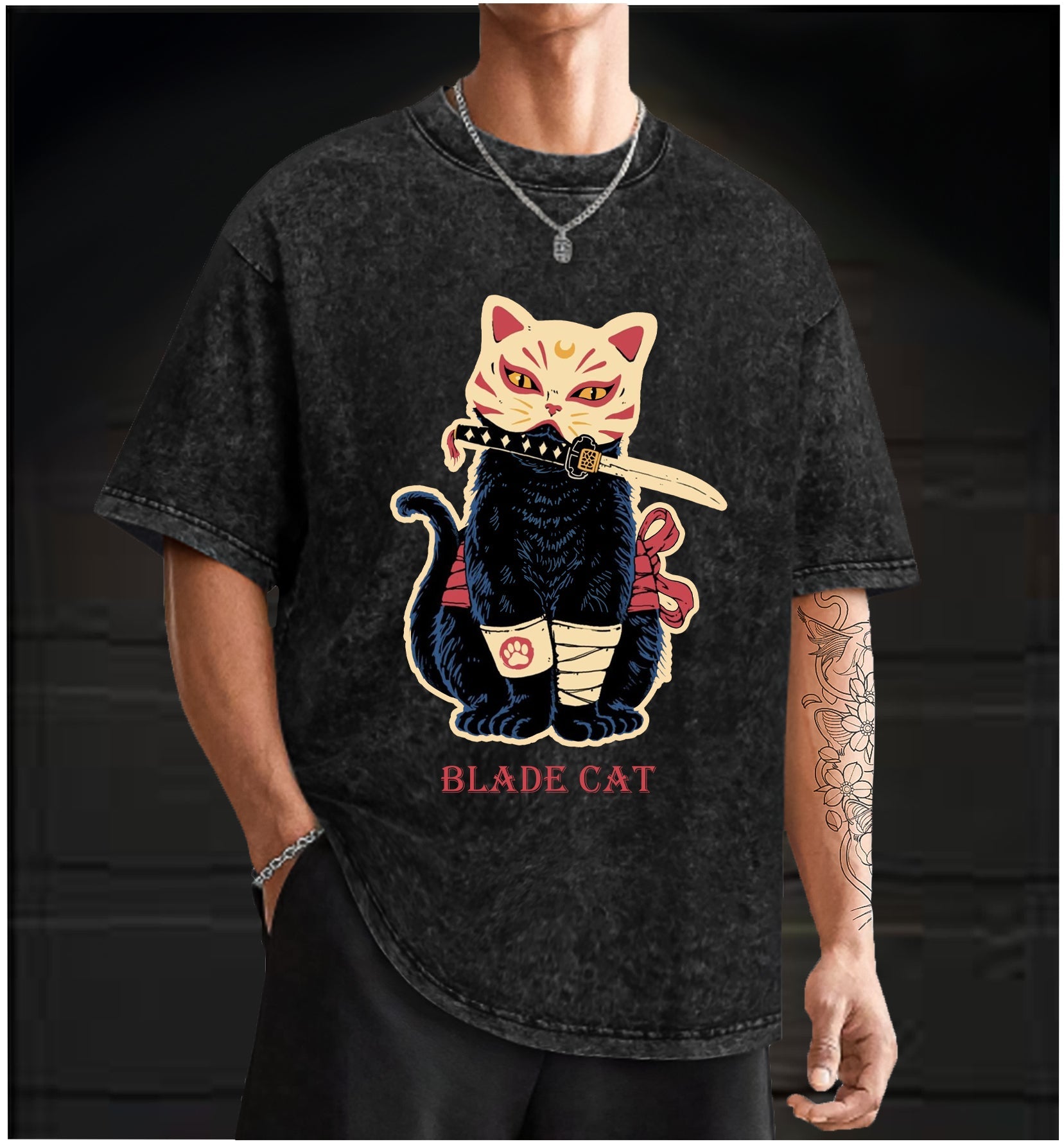  Blade Cat Vintage Washed 100% Cotton T-Shirt - TheDrunkShark