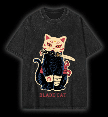  Blade Cat Vintage Washed 100% Cotton T-Shirt - TheDrunkShark