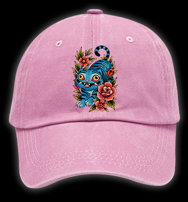 Blue Tiger & Flowers Vintage Washed 100% Cotton Baseball Hat - TheDrunkShark