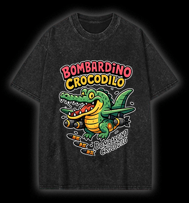 Bombing Crocodile Vintage Washed 100% Cotton T-Shirt - TheDrunkShark