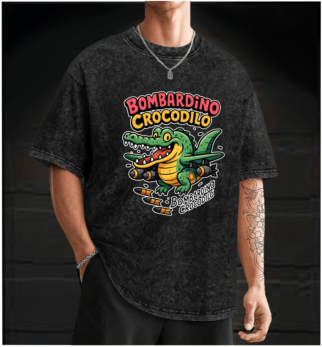 Bombing Crocodile Vintage Washed 100% Cotton T-Shirt - TheDrunkShark
