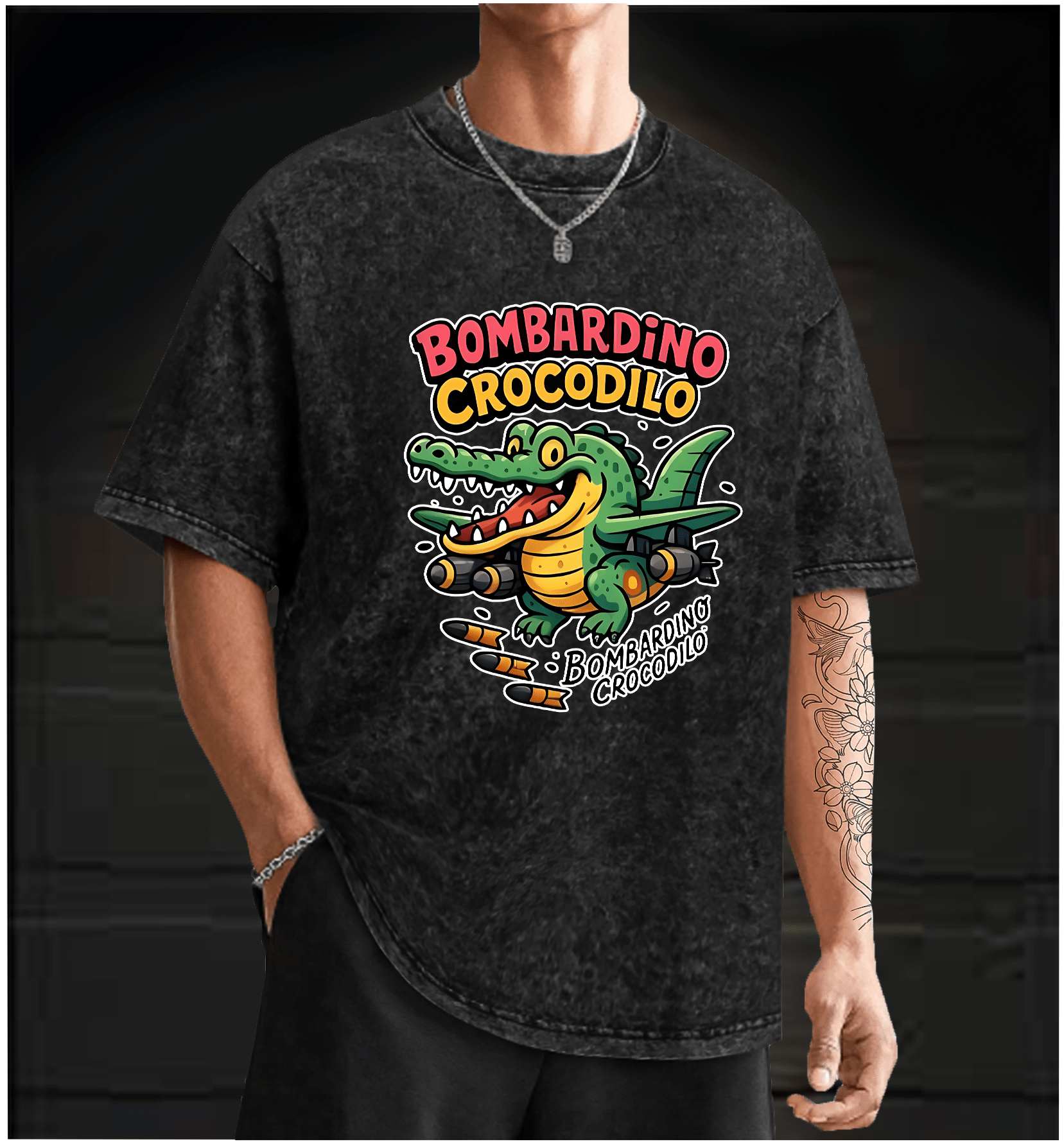 Bombing Crocodile Vintage Washed 100% Cotton T-Shirt - TheDrunkShark