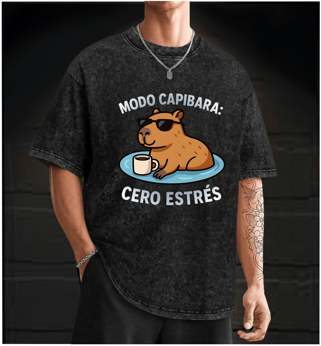Capybara Chill Mode Vintage Washed 100% Cotton T-Shirt - TheDrunkShark