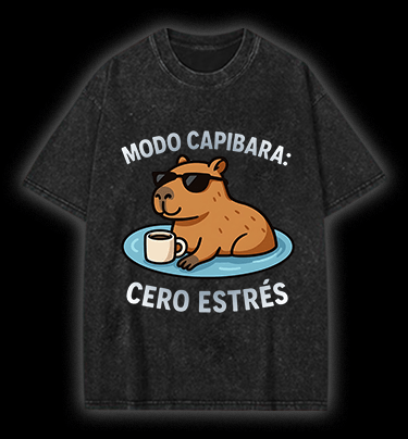 Capybara Chill Mode Vintage Washed 100% Cotton T-Shirt - TheDrunkShark