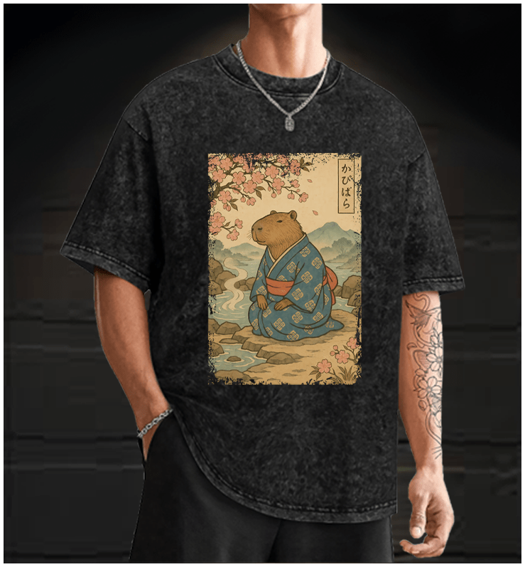  Capybara Warrior  Vintage Washed 100% Cotton T-Shirt - TheDrunkShark