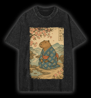  Capybara Warrior  Vintage Washed 100% Cotton T-Shirt - TheDrunkShark