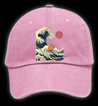 Capybara's Surfing Vibe Vintage Washed 100% Cotton Baseball Hat - TheDrunkShark