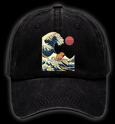 Capybara's Surfing Vibe Vintage Washed 100% Cotton Baseball Hat - TheDrunkShark