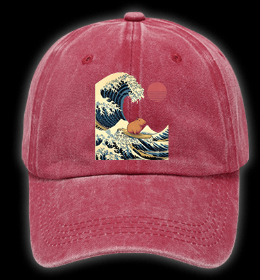 Capybara's Surfing Vibe Vintage Washed 100% Cotton Baseball Hat - TheDrunkShark