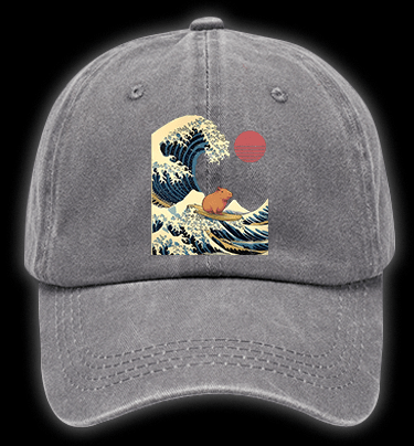 Capybara's Surfing Vibe Vintage Washed 100% Cotton Baseball Hat - TheDrunkShark
