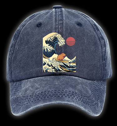Capybara's Surfing Vibe Vintage Washed 100% Cotton Baseball Hat - TheDrunkShark