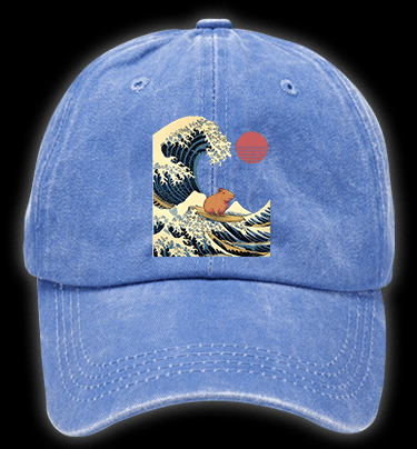Capybara's Surfing Vibe Vintage Washed 100% Cotton Baseball Hat - TheDrunkShark