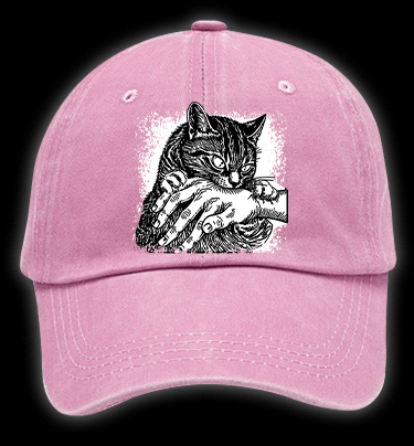 Cat Biting Hand Vintage Washed 100% Cotton Baseball Hat - TheDrunkShark