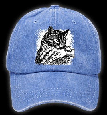 Cat Biting Hand Vintage Washed 100% Cotton Baseball Hat - TheDrunkShark