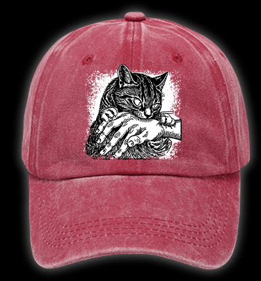 Cat Biting Hand Vintage Washed 100% Cotton Baseball Hat - TheDrunkShark