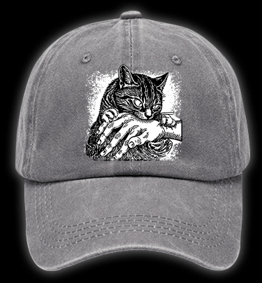Cat Biting Hand Vintage Washed 100% Cotton Baseball Hat - TheDrunkShark