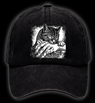 Cat Biting Hand Vintage Washed 100% Cotton Baseball Hat - TheDrunkShark