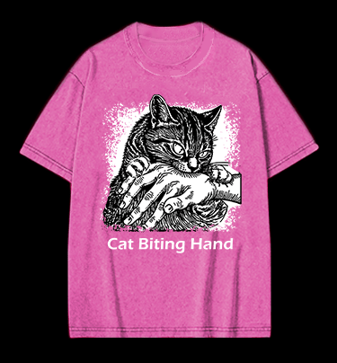 Cat Biting Hand Vintage Washed 100% Cotton T-Shirt - TheDrunkShark