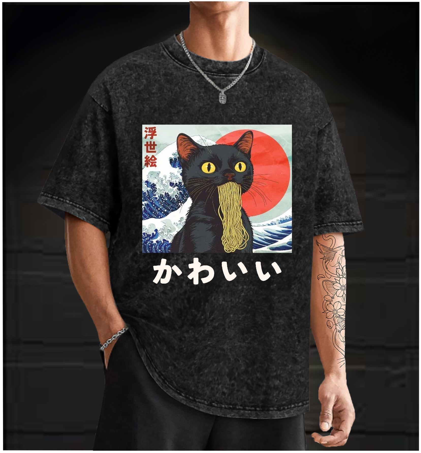 Cat Eating Noodles Vintage Washed 100% Cotton T-Shirt - TheDrunkShark