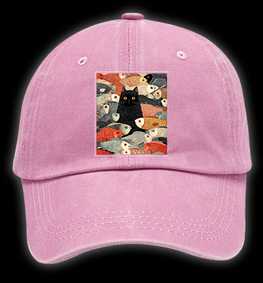 Cat & Fish Fun Vintage Washed 100% Cotton Baseball Hat - TheDrunkShark