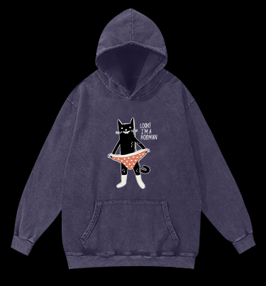 Cat In Underwear Vintage Washed 100% Cotton Hoodie - TheDrunkShark