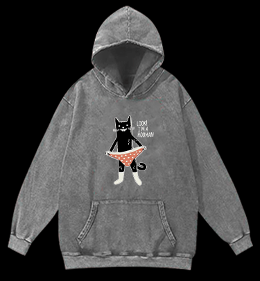 Cat In Underwear Vintage Washed 100% Cotton Hoodie - TheDrunkShark
