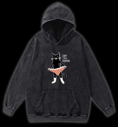 Cat In Underwear Vintage Washed 100% Cotton Hoodie - TheDrunkShark