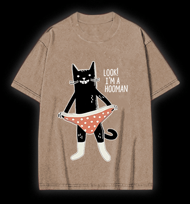 Cat In Underwear Vintage Washed 100% Cotton T-Shirt - TheDrunkShark