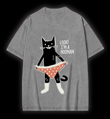 Cat In Underwear Vintage Washed 100% Cotton T-Shirt - TheDrunkShark