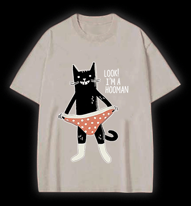 Cat In Underwear Vintage Washed 100% Cotton T-Shirt - TheDrunkShark