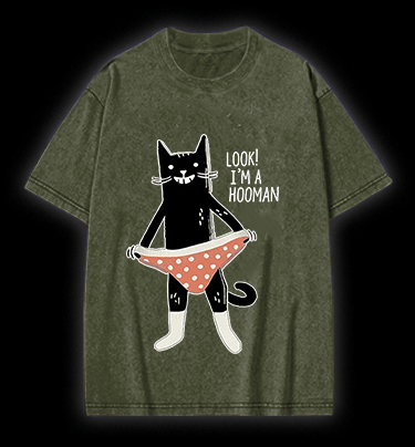 Cat In Underwear Vintage Washed 100% Cotton T-Shirt - TheDrunkShark