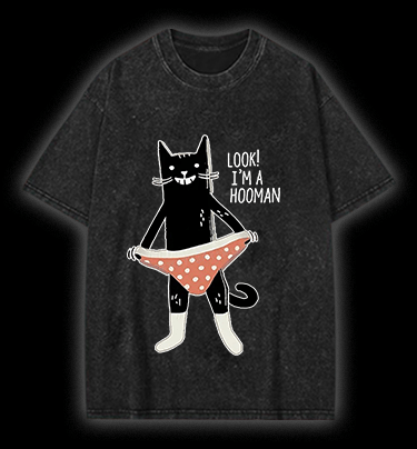 Cat In Underwear Vintage Washed 100% Cotton T-Shirt - TheDrunkShark