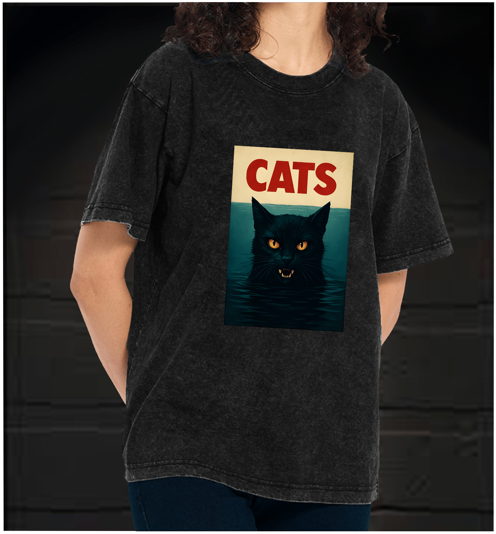 Cat In Water Surprise Vintage Washed 100% Cotton T-Shirt - TheDrunkShark