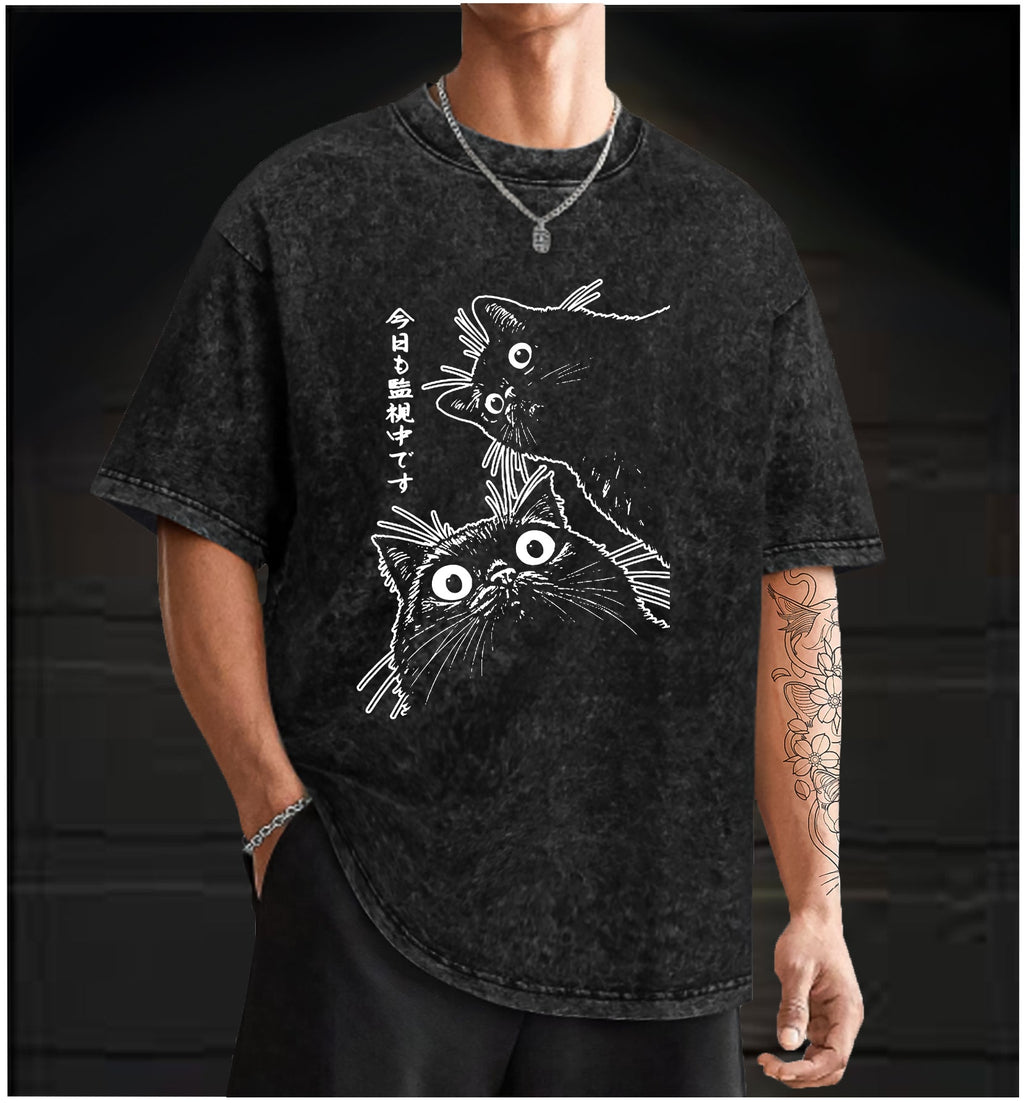  Cat Observers  Vintage Washed 100% Cotton T-Shirt - TheDrunkShark