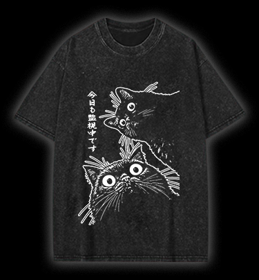  Cat Observers  Vintage Washed 100% Cotton T-Shirt - TheDrunkShark