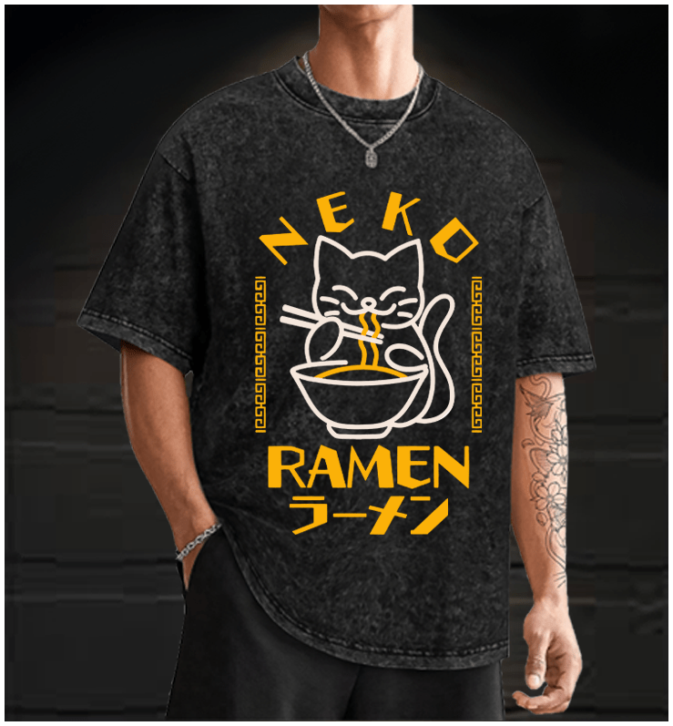 Cat Obsessed With Ramen Vintage Washed 100% Cotton T-Shirt - TheDrunkShark
