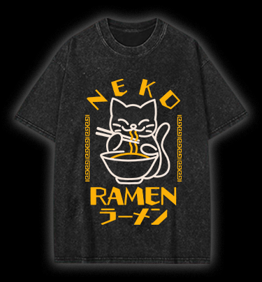 Cat Obsessed With Ramen Vintage Washed 100% Cotton T-Shirt - TheDrunkShark